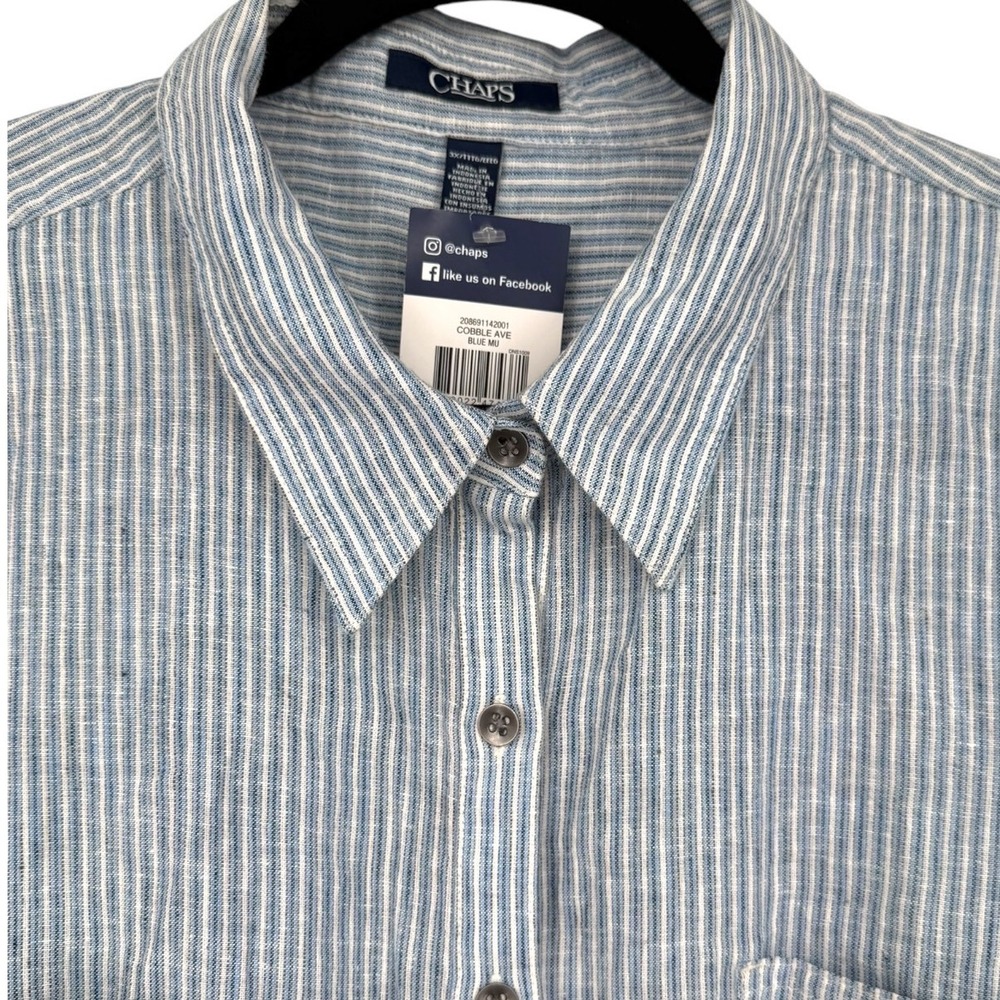 NWT Chaps Womens Cobble Ave Blue White Striped Linen Cotton Henley Shirt Size 3X - Picture 5 of 15